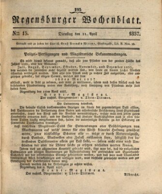 Regensburger Wochenblatt Dienstag 11. April 1837