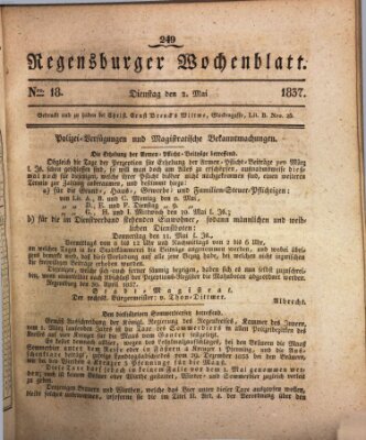 Regensburger Wochenblatt Dienstag 2. Mai 1837