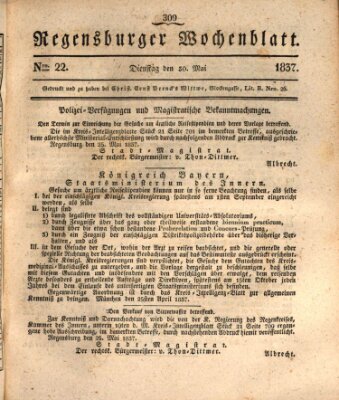 Regensburger Wochenblatt Dienstag 30. Mai 1837