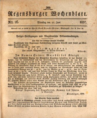 Regensburger Wochenblatt Dienstag 27. Juni 1837