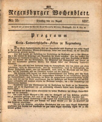 Regensburger Wochenblatt Dienstag 15. August 1837