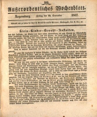 Regensburger Wochenblatt Freitag 22. September 1837