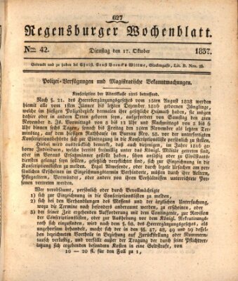 Regensburger Wochenblatt Dienstag 17. Oktober 1837