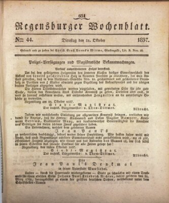 Regensburger Wochenblatt Dienstag 31. Oktober 1837