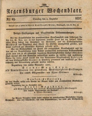 Regensburger Wochenblatt Dienstag 5. Dezember 1837