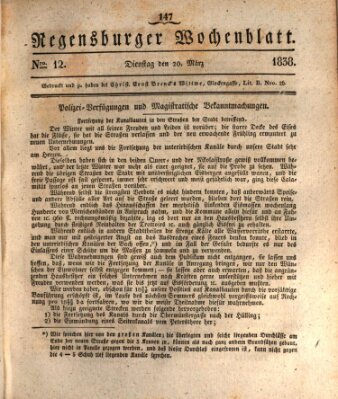 Regensburger Wochenblatt Dienstag 20. März 1838