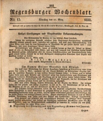 Regensburger Wochenblatt Dienstag 27. März 1838