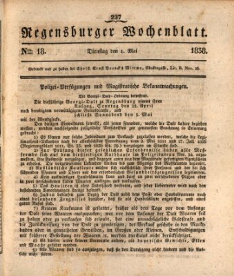 Regensburger Wochenblatt Dienstag 1. Mai 1838