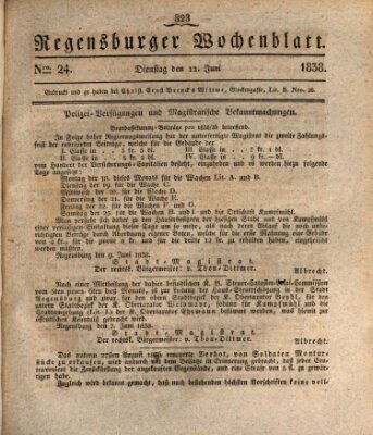 Regensburger Wochenblatt Dienstag 12. Juni 1838