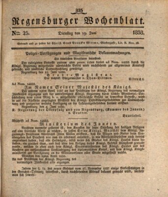 Regensburger Wochenblatt Dienstag 19. Juni 1838