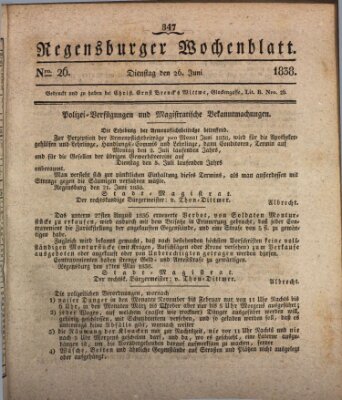 Regensburger Wochenblatt Dienstag 26. Juni 1838