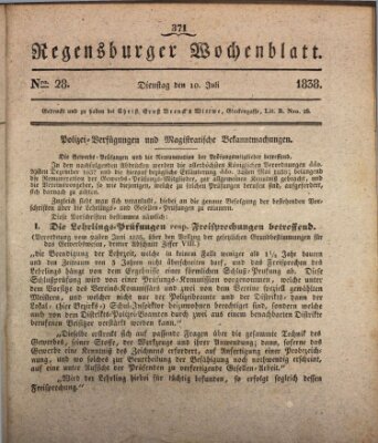 Regensburger Wochenblatt Dienstag 10. Juli 1838