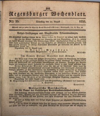 Regensburger Wochenblatt Dienstag 28. August 1838