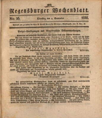 Regensburger Wochenblatt Dienstag 4. September 1838