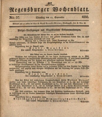 Regensburger Wochenblatt Dienstag 11. September 1838