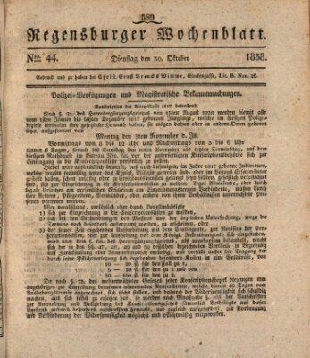 Regensburger Wochenblatt Dienstag 30. Oktober 1838