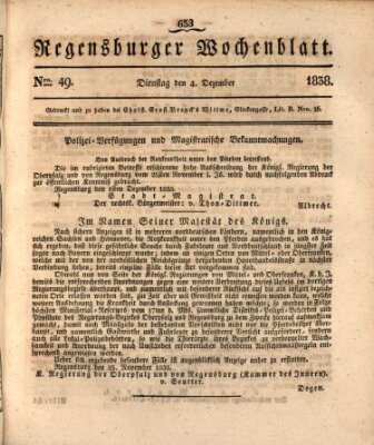 Regensburger Wochenblatt Dienstag 4. Dezember 1838