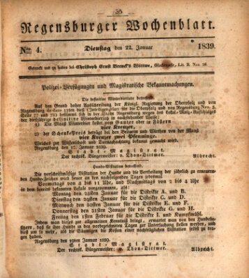 Regensburger Wochenblatt Dienstag 22. Januar 1839