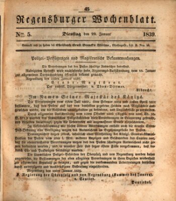 Regensburger Wochenblatt Dienstag 29. Januar 1839