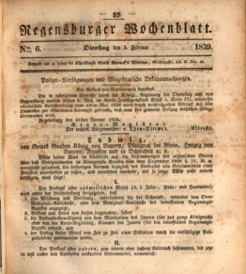 Regensburger Wochenblatt Dienstag 5. Februar 1839