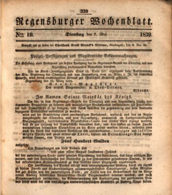 Regensburger Wochenblatt Dienstag 7. Mai 1839