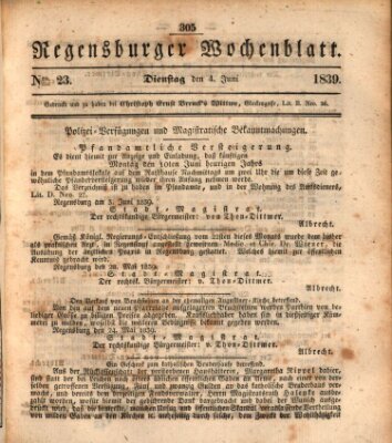 Regensburger Wochenblatt Dienstag 4. Juni 1839