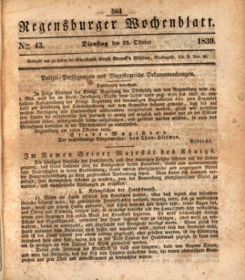 Regensburger Wochenblatt Dienstag 22. Oktober 1839