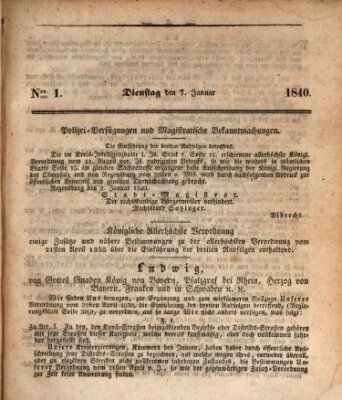 Regensburger Wochenblatt Dienstag 7. Januar 1840