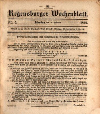 Regensburger Wochenblatt Dienstag 4. Februar 1840