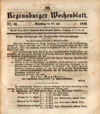 Regensburger Wochenblatt Dienstag 28. Juli 1840