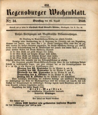 Regensburger Wochenblatt Dienstag 25. August 1840