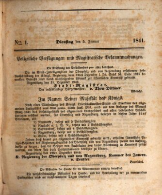 Regensburger Wochenblatt Dienstag 5. Januar 1841