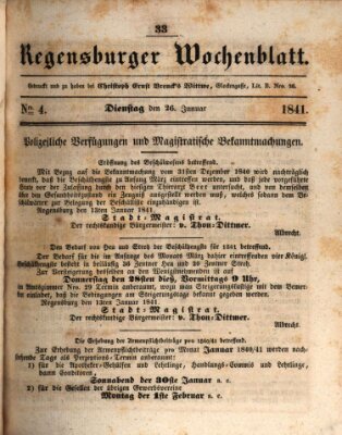 Regensburger Wochenblatt Dienstag 26. Januar 1841