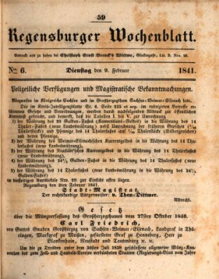 Regensburger Wochenblatt Dienstag 9. Februar 1841