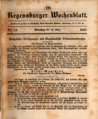 Regensburger Wochenblatt Dienstag 16. März 1841