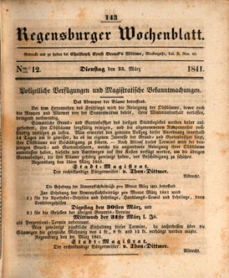 Regensburger Wochenblatt Dienstag 23. März 1841