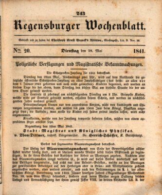 Regensburger Wochenblatt Dienstag 18. Mai 1841