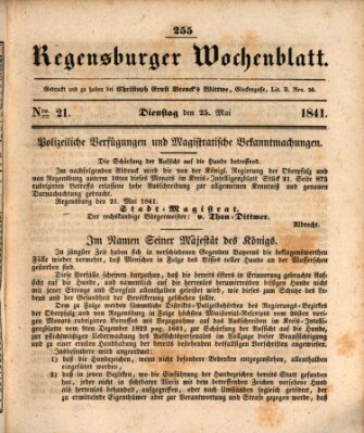 Regensburger Wochenblatt Dienstag 25. Mai 1841