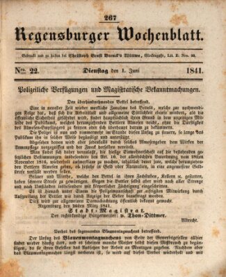 Regensburger Wochenblatt Dienstag 1. Juni 1841