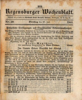 Regensburger Wochenblatt Dienstag 27. Juli 1841