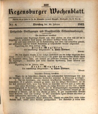 Regensburger Wochenblatt Dienstag 22. Februar 1842