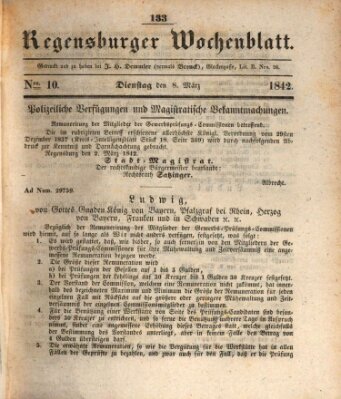 Regensburger Wochenblatt Dienstag 8. März 1842