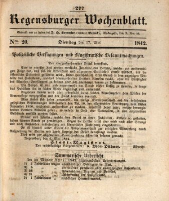 Regensburger Wochenblatt Dienstag 17. Mai 1842