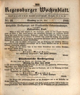 Regensburger Wochenblatt Dienstag 31. Mai 1842