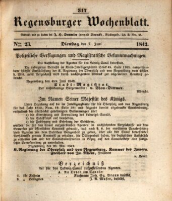 Regensburger Wochenblatt Dienstag 7. Juni 1842