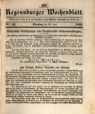 Regensburger Wochenblatt Dienstag 28. Juni 1842