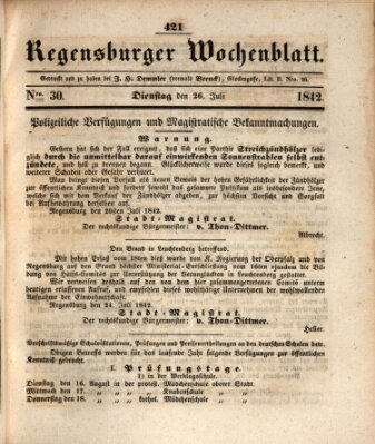 Regensburger Wochenblatt Dienstag 26. Juli 1842