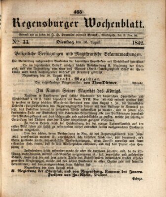 Regensburger Wochenblatt Dienstag 16. August 1842