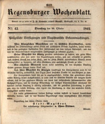 Regensburger Wochenblatt Dienstag 25. Oktober 1842