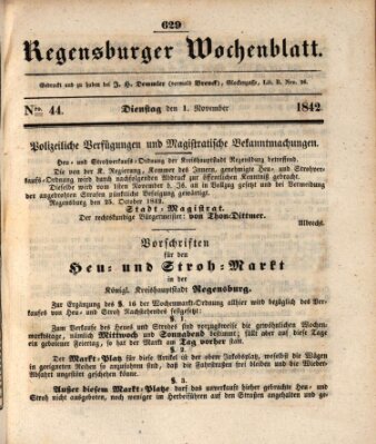 Regensburger Wochenblatt Dienstag 1. November 1842